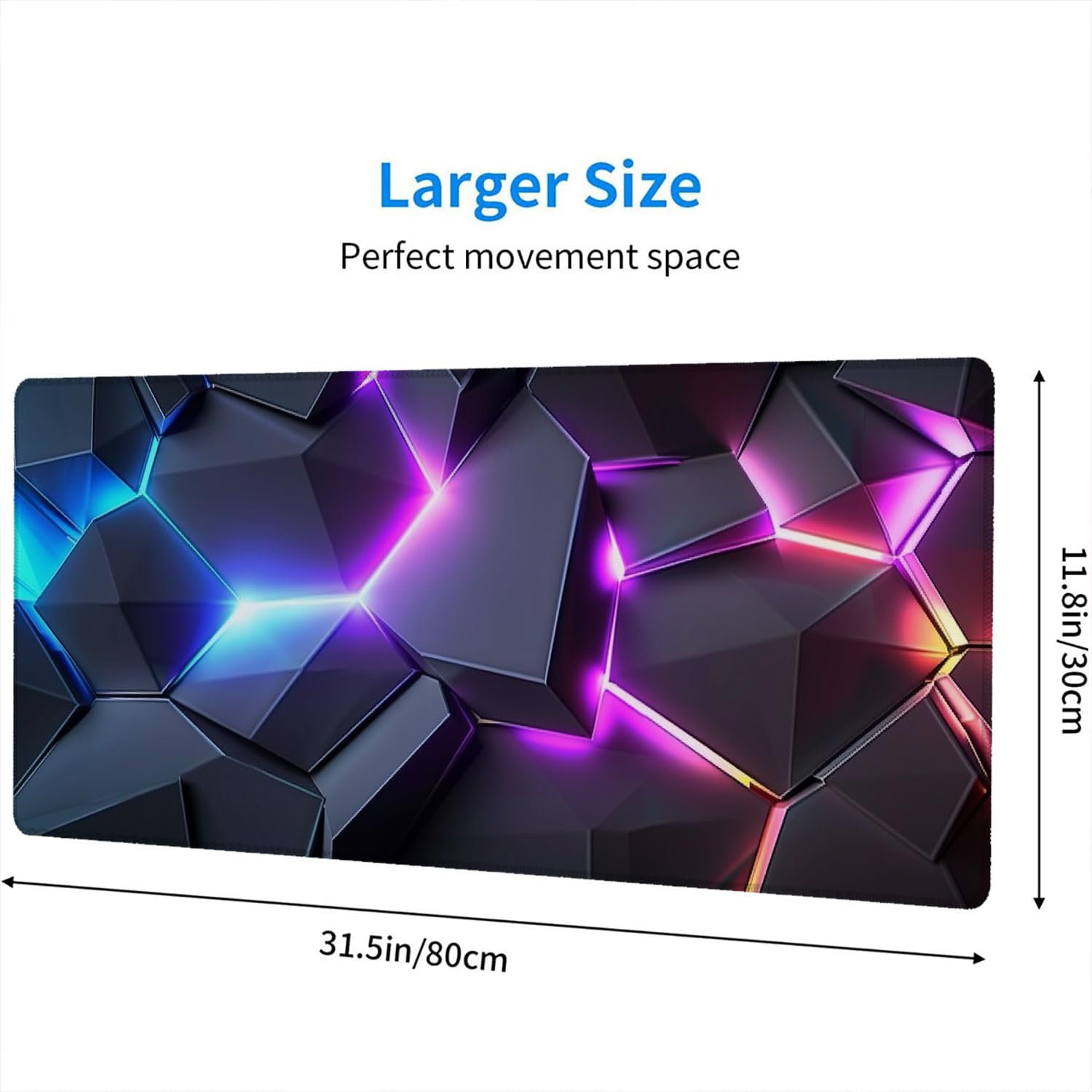 Neon 3D Geometry Desk Pad Mouse Pad Colorful Crack Cool Extended Gaming Mouse Pad Mat with Stitched