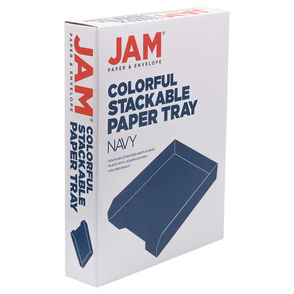 JAM PAPER Stackable Paper Trays - Navy Blue - Desktop Document, Letter, & File Organizer Tray