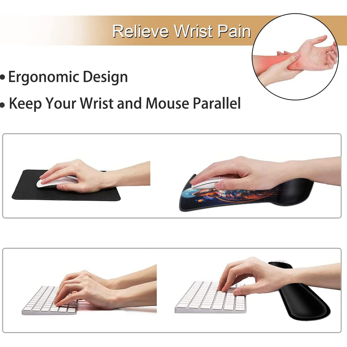 Keyboard Wrist Rest and Mouse Pad Wrist Support Set, Ergonomic Gel Mouse Pad Wrist Rest with