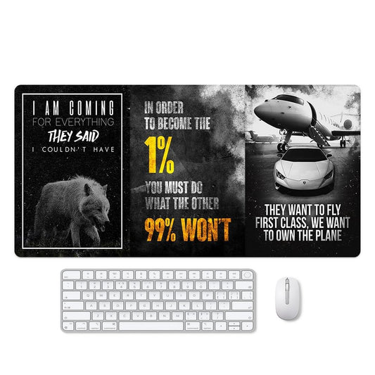 Reateforin Black and White Keyboard Mat Inspirational Mousepad Motivational Office Long Mouse Pad
