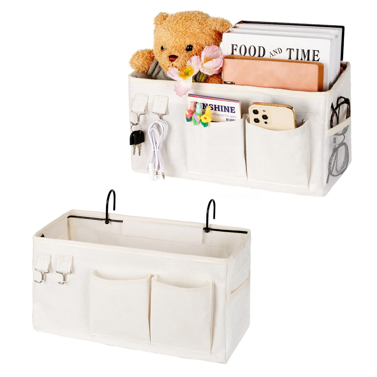 Frjjthchy Bedside Caddy Organizer Hanging Storage Bag Bunk Bed 2Pack White
