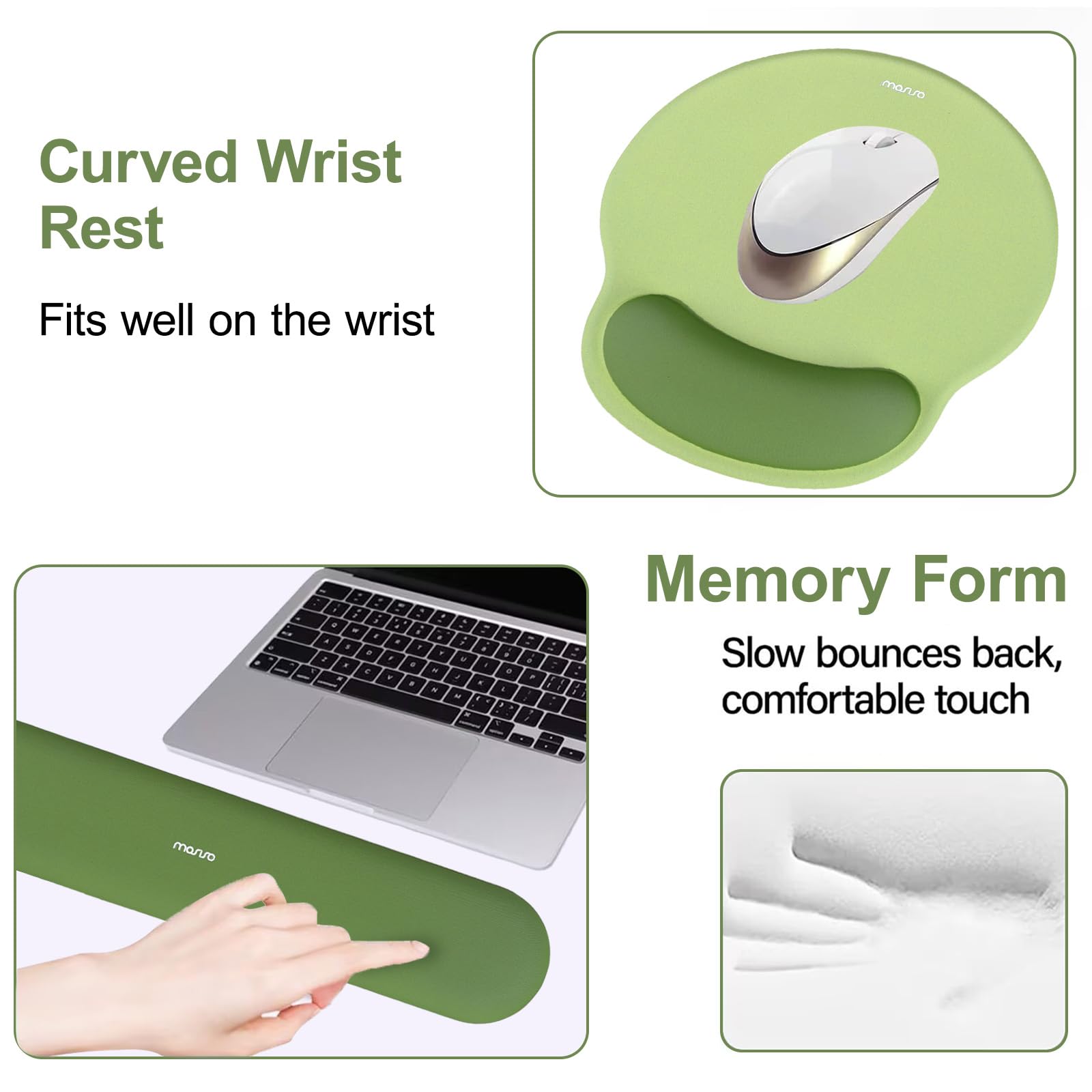MOSISO Wrist Rest Support for Mouse Pad&Keyboard Set, Olive Green