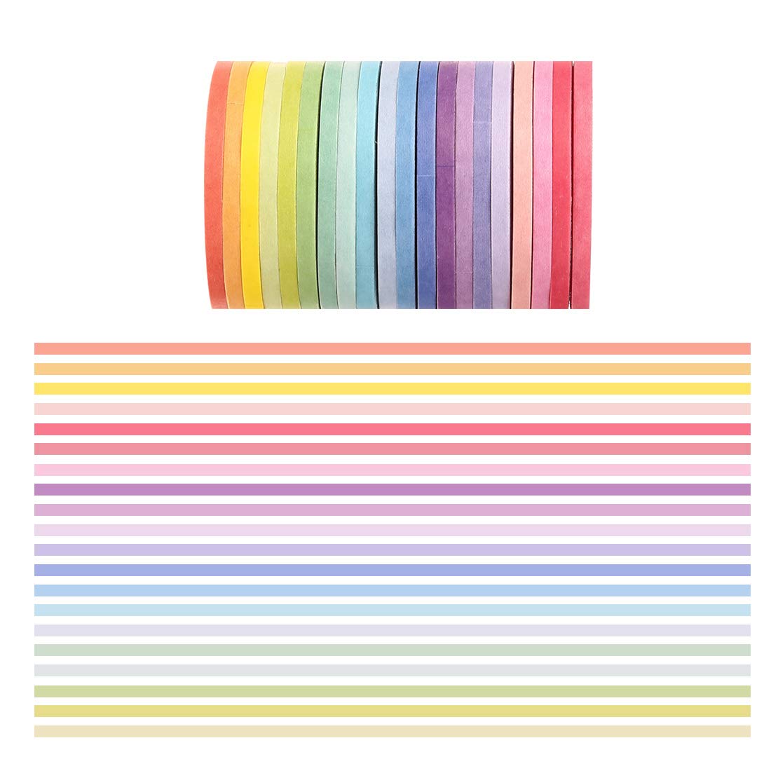 20 Rolls Rainbow Washi Tape Slim,Foil Gold Skinny Decorative Masking Washi Tapes,3MM Wide DIY