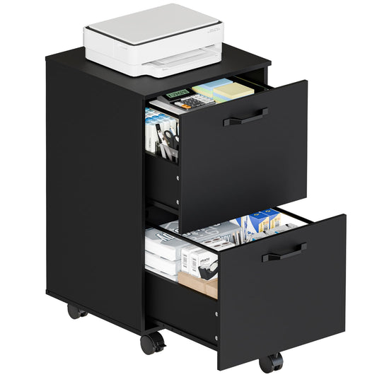 DUMOS 2 Drawer Storage Cabinet, Rolling Under Desk Storage, Black