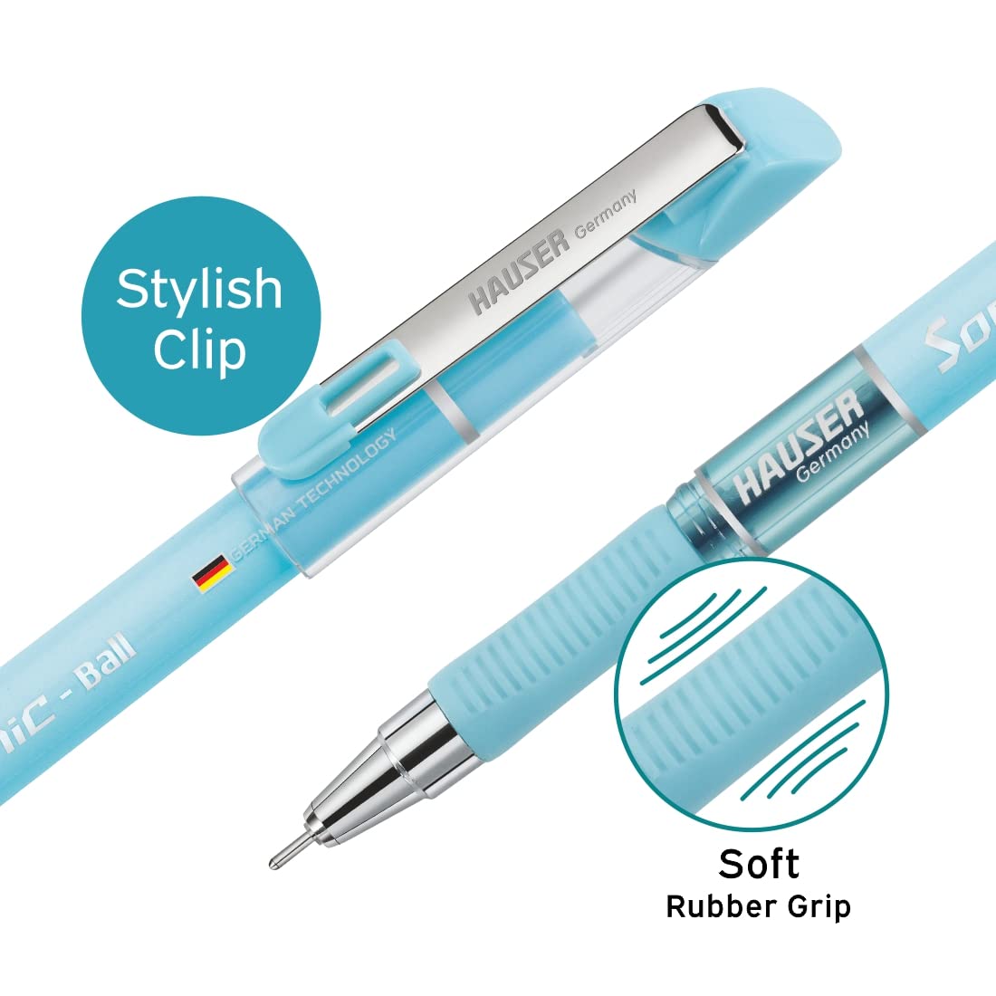 Hauser Germany Sonic Ball Pen Wallet Pack|0.7 Mm Tip Size|Attractive Foiled Body With Soft Rubber