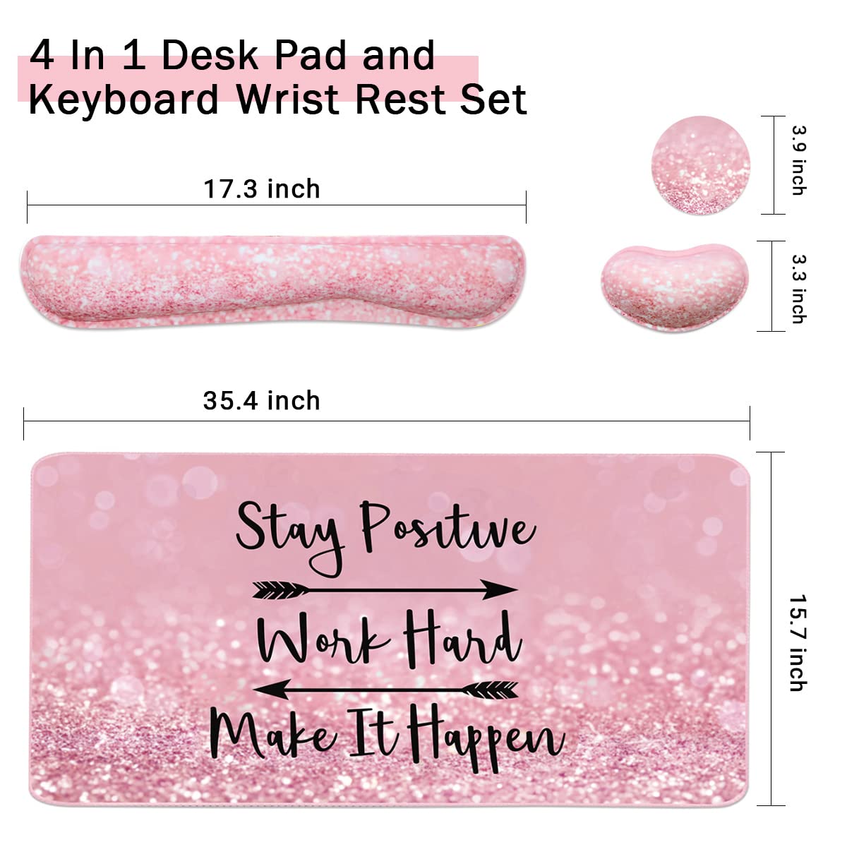 Large Mouse Pad and Keyboard Wrist Rest, Desk Pad for Keyboard and Mouse, 4-in-1 Large Gaming Mouse