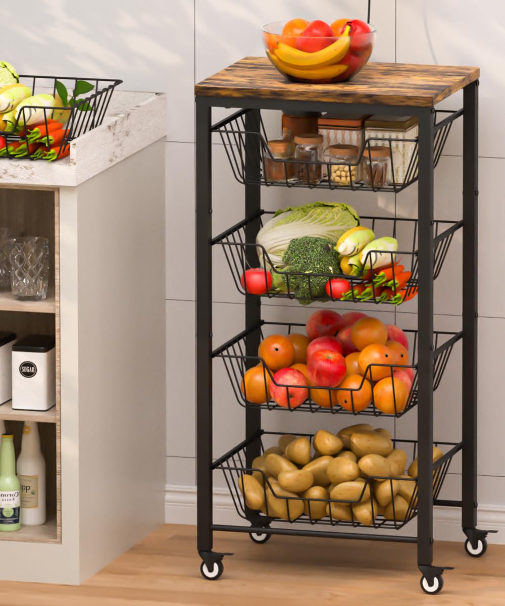 Tigerden Fruit Vegetable Storage Cart for Kitchen, 5-Tier Vegetable Stand Rack with Pull-Out Fruit