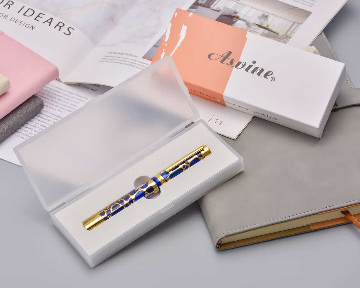 Asvine V169 Vacuum Filling Fountain Pen Extra Fine Nib, Water Drop Skeleton Gold Trim Transparent
