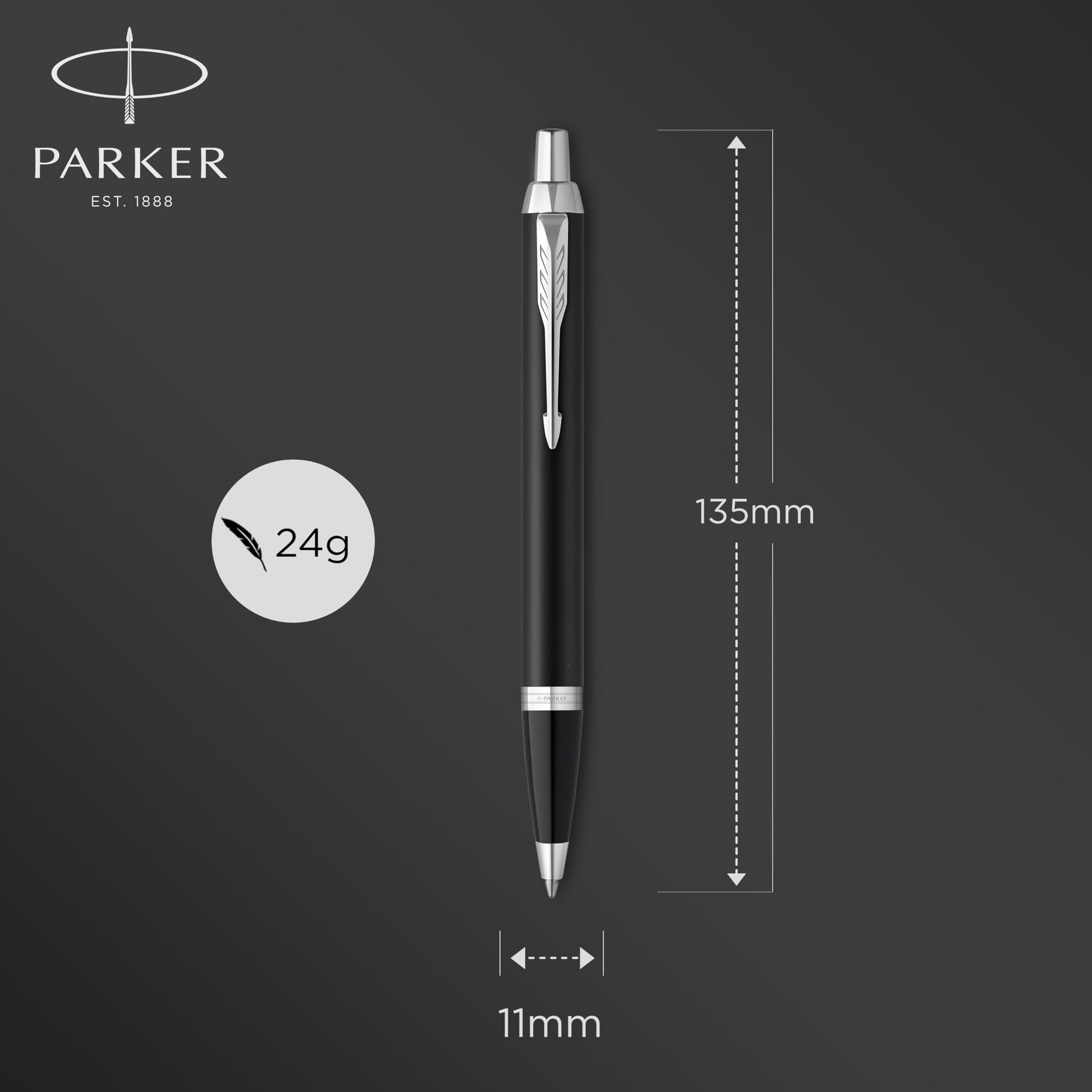 PARKER IM Ballpoint Pen | Matte Black with Chrome Trim | Medium Point with Blue Ink Refill | Gift