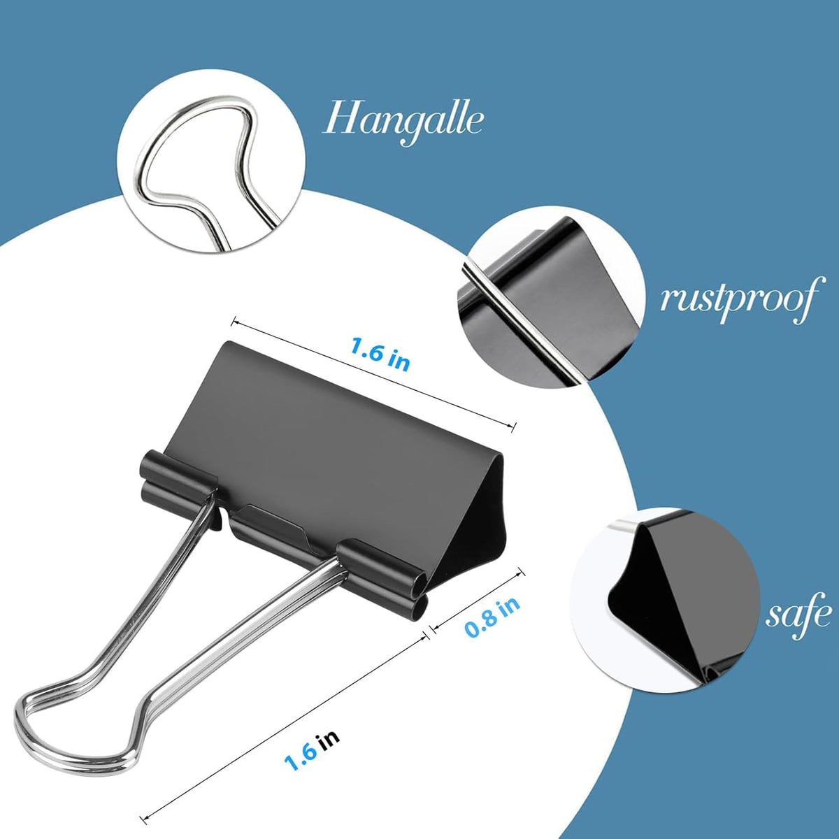 60 Pack Large Binder Clips 1.6 Inch,Big Paper Clamps Clips Black