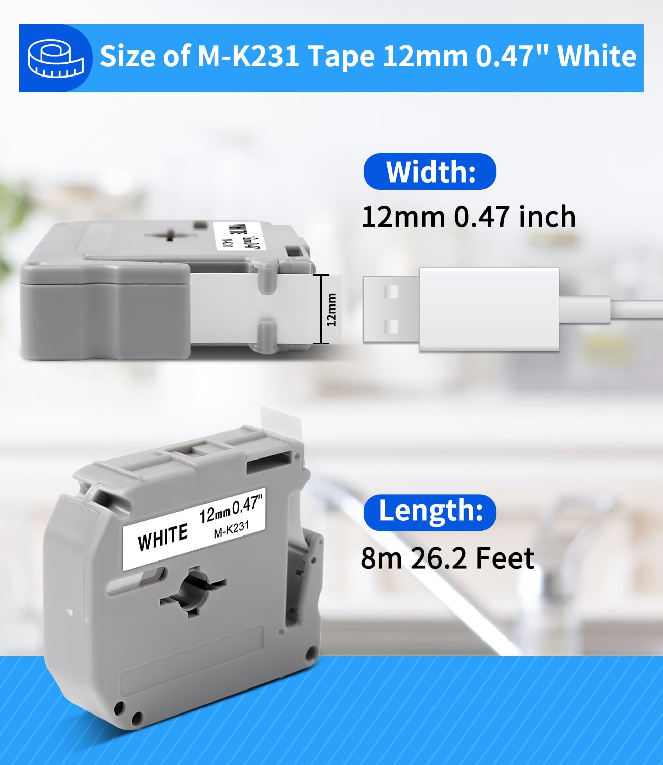 5-PK M-K231 M Tape Replace for Brother Label Tape 12mm 0.47 White for PTM95