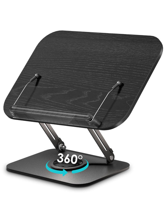 Viozon Book Stand for Reading,Book Holder, Height&Angle Adjustable, 360° Rotating Base, Foldable