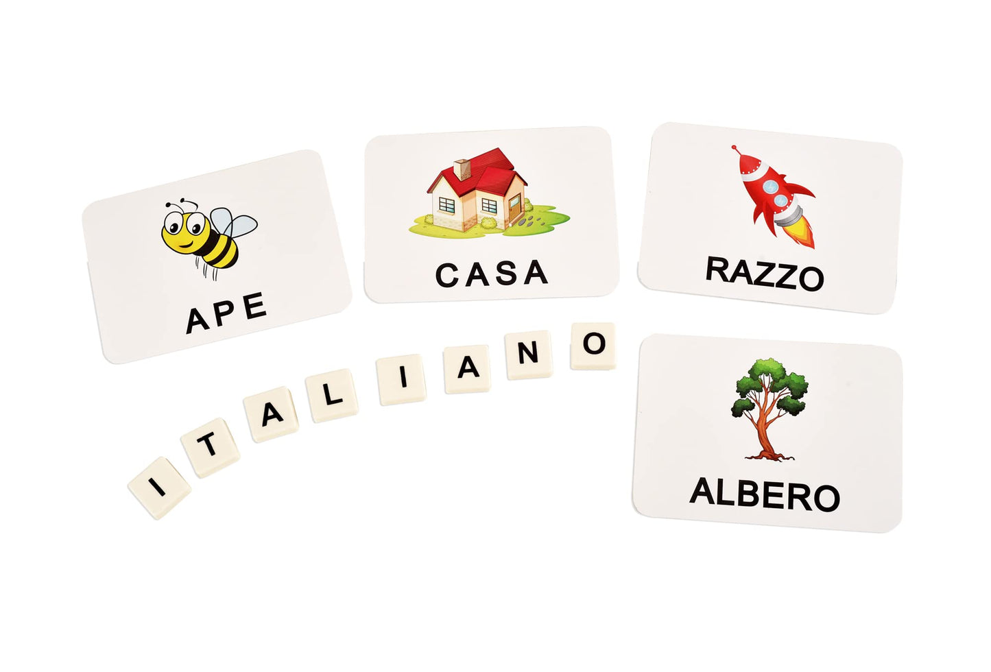 BOHS Italian Flash Cards for Kids, 60-Card Spelling and Language Game