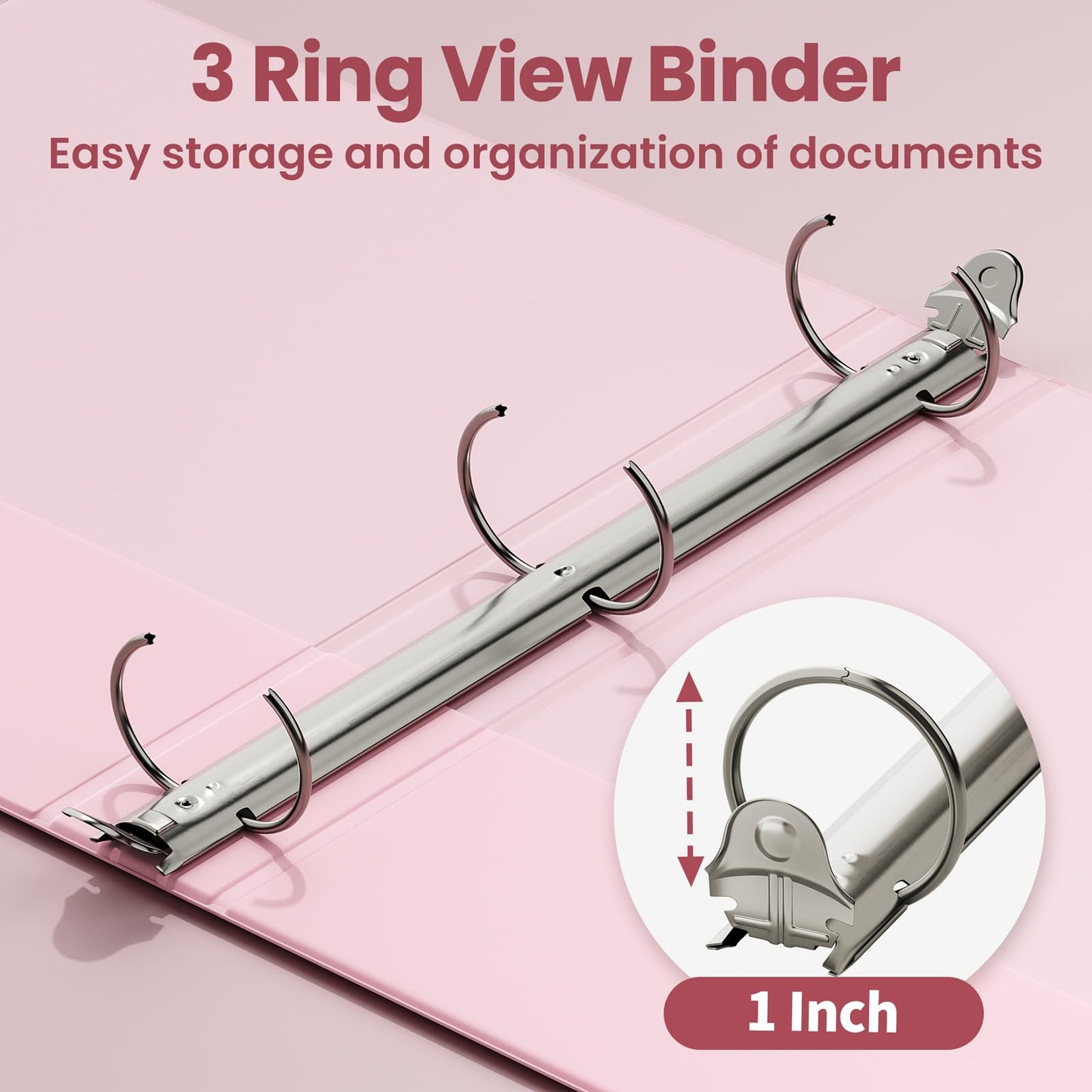 SUNEE 3 Ring Binder 1 Inch 4 Pack, Clear View 1" Binders Three Ring PVC-Free (Fit 8.5x11 Inches)