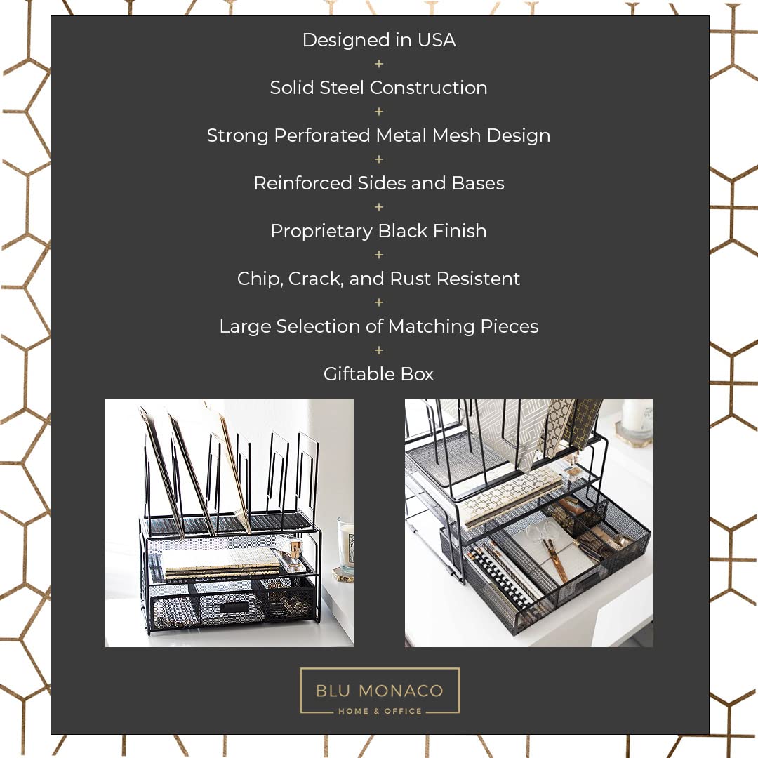 BLU MONACO | Black Wire Mesh Desk Organizer with Drawer | Desk Associates Women Office Set | File