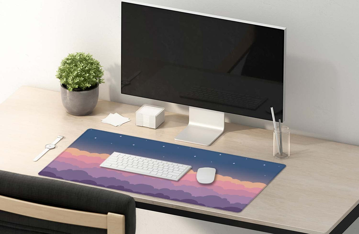 SSOIU Cute Clouds Purple Desk Mat, Extra Large XXL Gaming Mouse Pad 35.5" X 15.7", Waterproof with