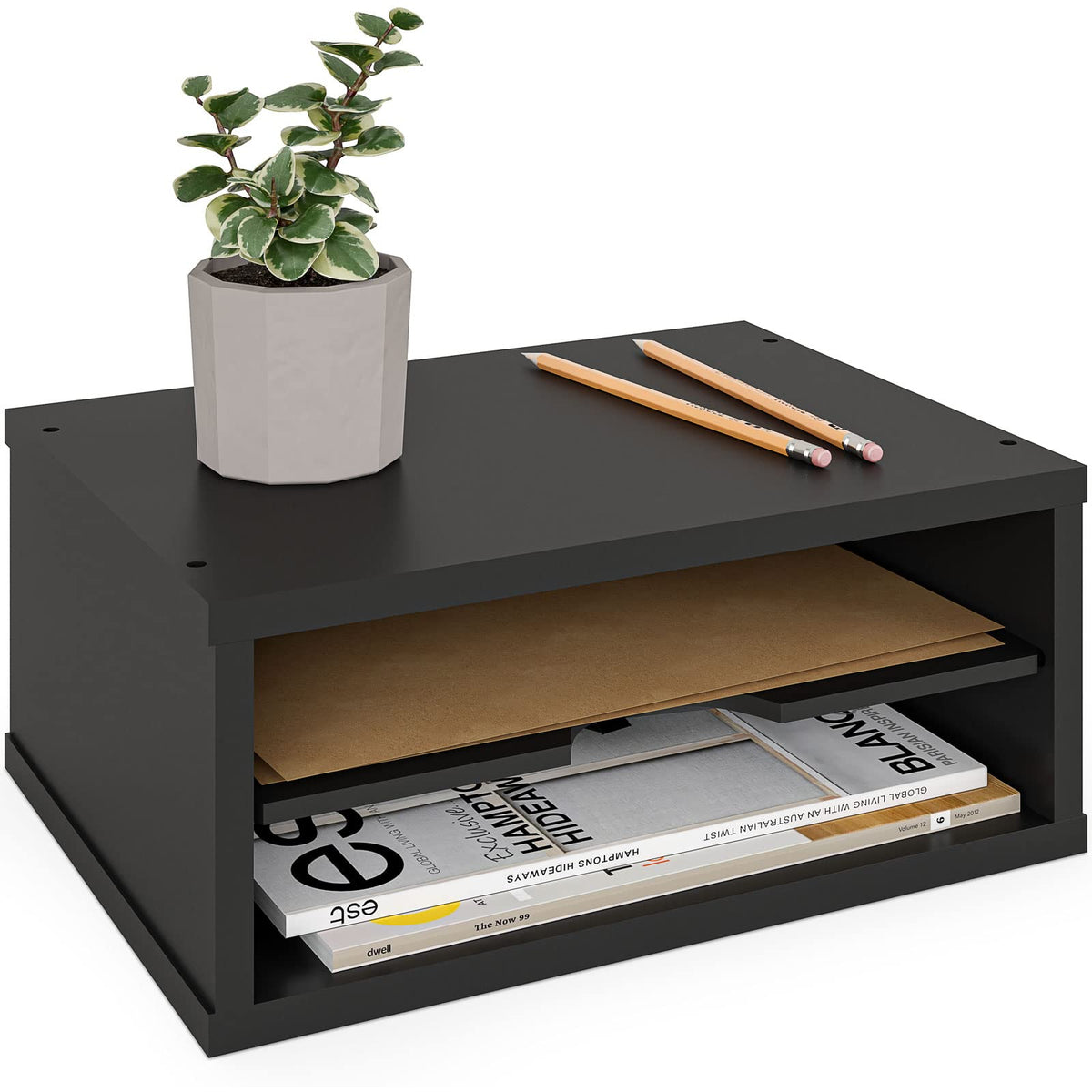 Ballucci File Organizer, 2-Tier Document Paper Sorter, Stackable Wood Desk Organizer Mail Holder