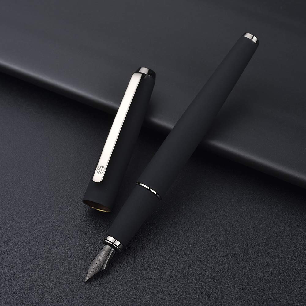 Hongdian 517D Matte Black Fountain Pen Extra Fine Nib, Warrior Series, Classic Design with