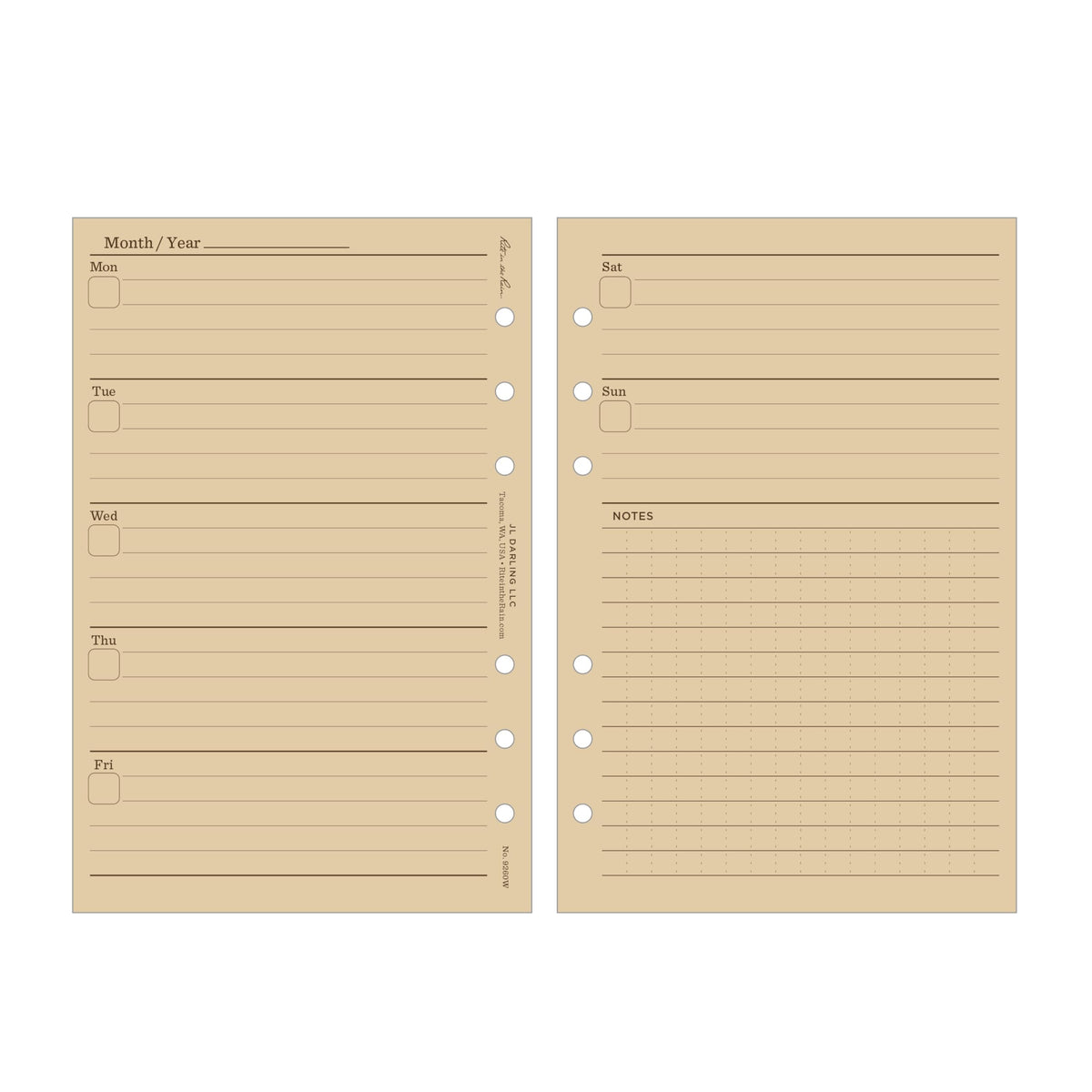 Rite in The Rain Weatherproof Weekly Calendar Set, 5" x 7", Tan Sheets, 65 Weeks (No. 9260W)