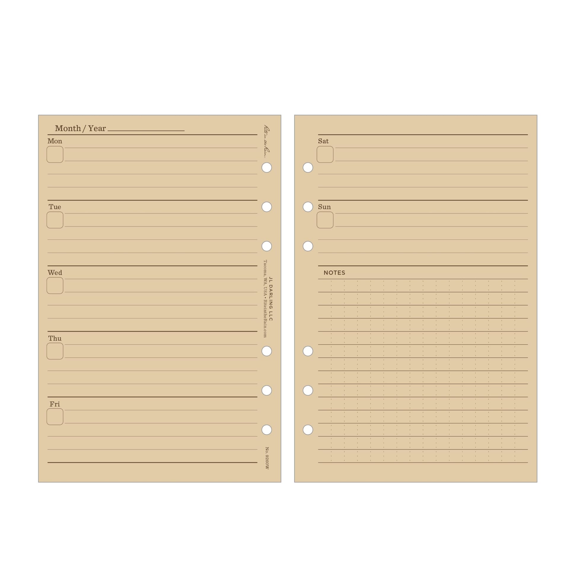Rite in The Rain Weatherproof Weekly Calendar Set, 5" x 7", Tan Sheets, 65 Weeks (No. 9260W)
