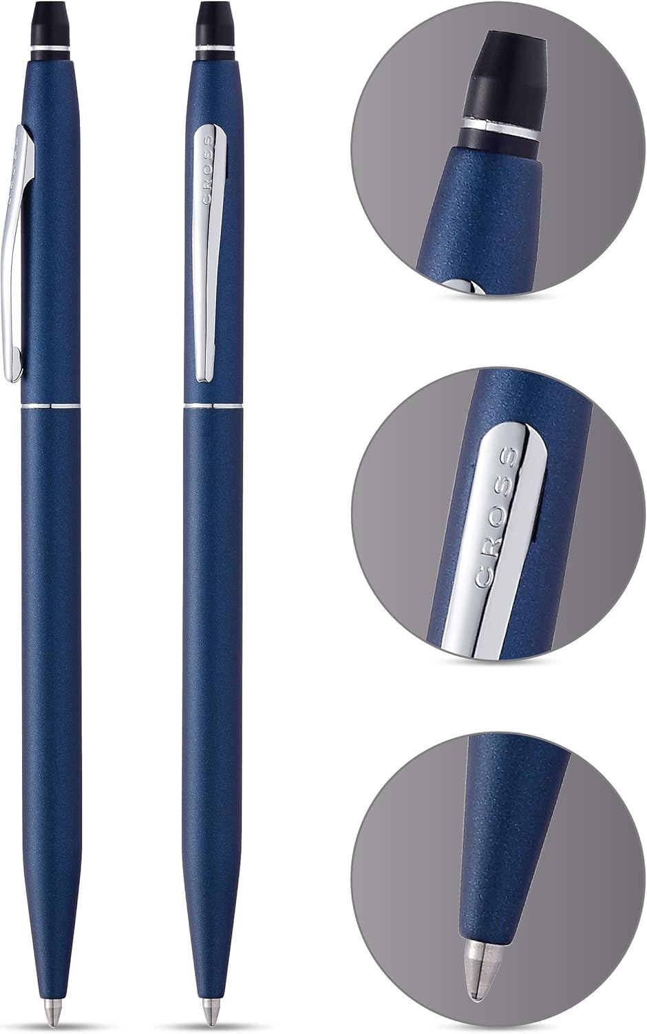 Cross Click Blue Lacquer Selectip Ballpoint Pen with Chrome Appointments and Bonus Slim Gel Refill