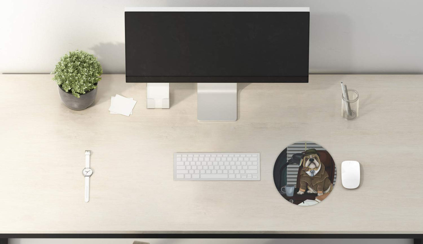 Ambesonne English Bulldog Mouse Pad, Traditional Detective Dog and Hat Sherlock Holmes Image
