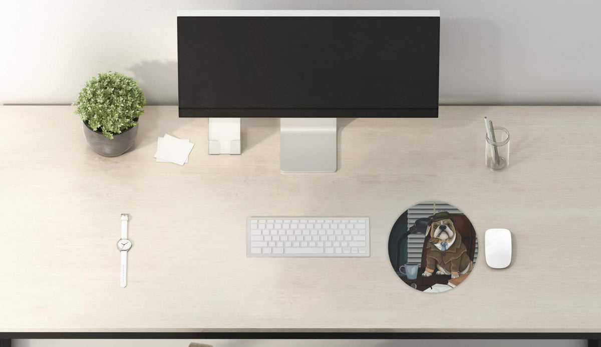 Ambesonne English Bulldog Mouse Pad, Traditional Detective Dog and Hat Sherlock Holmes Image