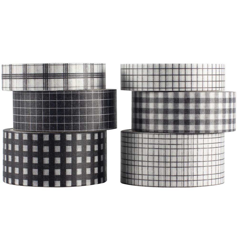 YUBBAEX 6 Rolls Plaid Washi Tape Set Basic Grid Masking Decorative Tapes for Arts, DIY Crafts