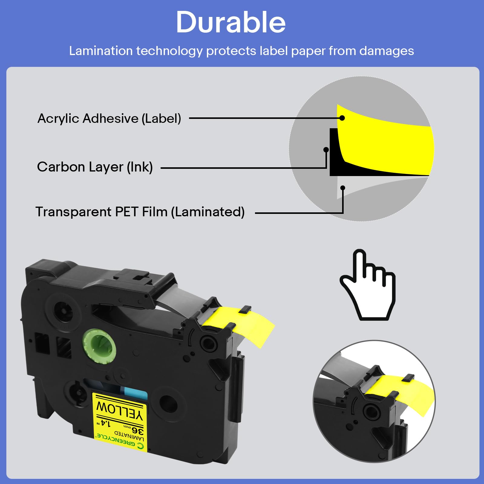 GREENCYCLE TZe-661 36mm 1.4 Laminated Yellow Tape Compatible for Brother P-Touch Label Maker Tape