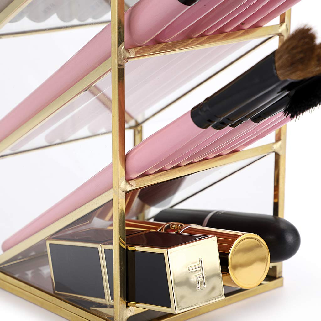 Hipiwe Gold Makeup Brush Holder - 4 Slots Glass Pen Pencil Organizer