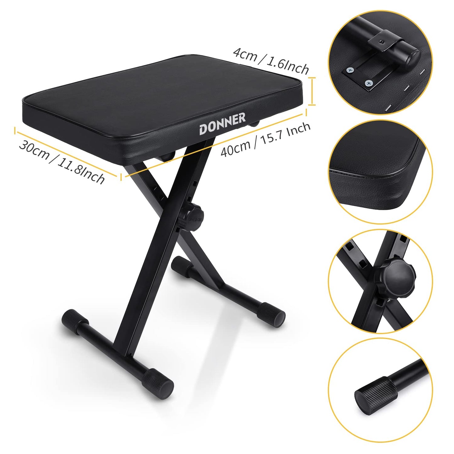 Donner Piano Bench, Adjustable Keyboard Bench Portable Stool Collapsible Chair Foldable Seat