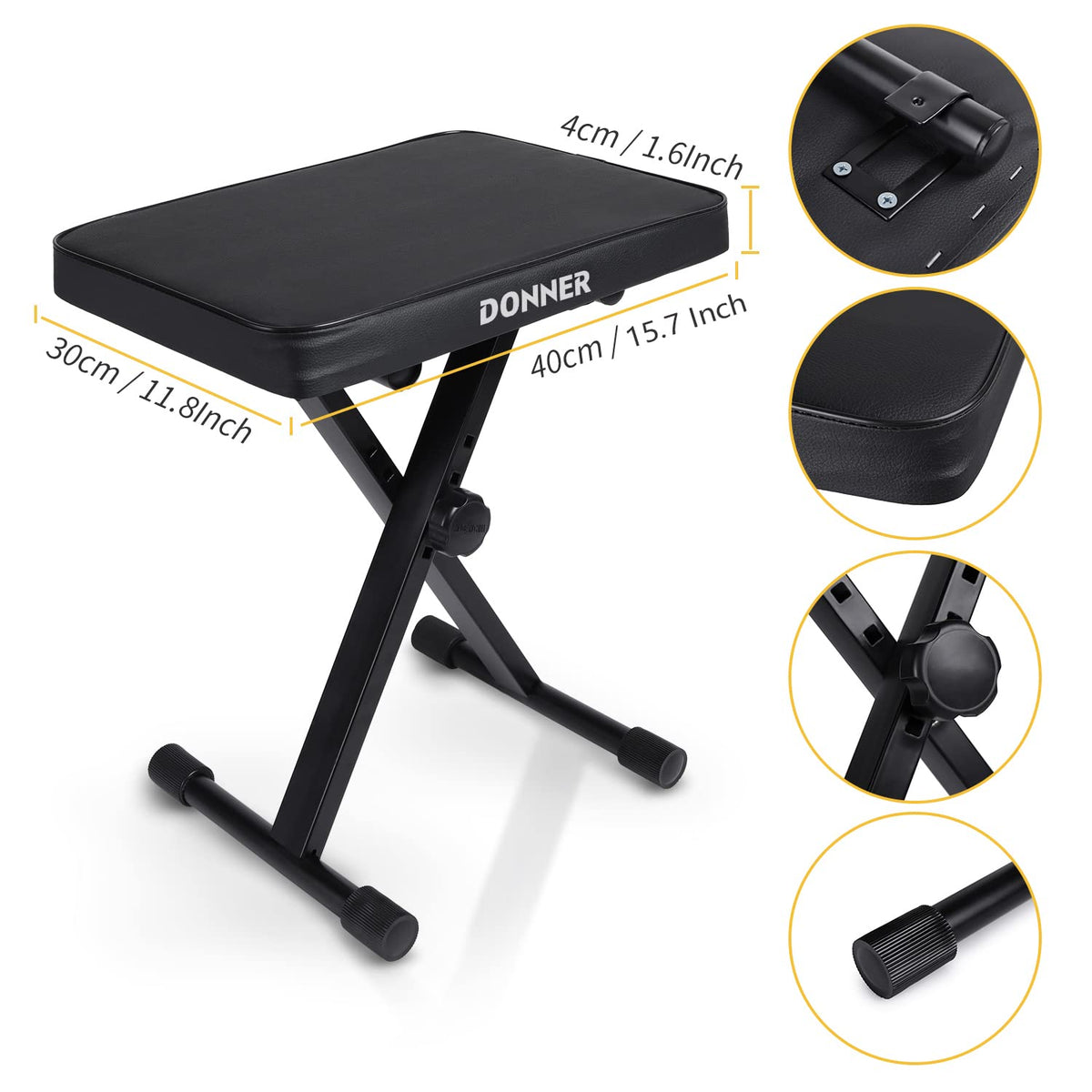 Donner Piano Bench, Adjustable Keyboard Bench Portable Stool Collapsible Chair Foldable Seat