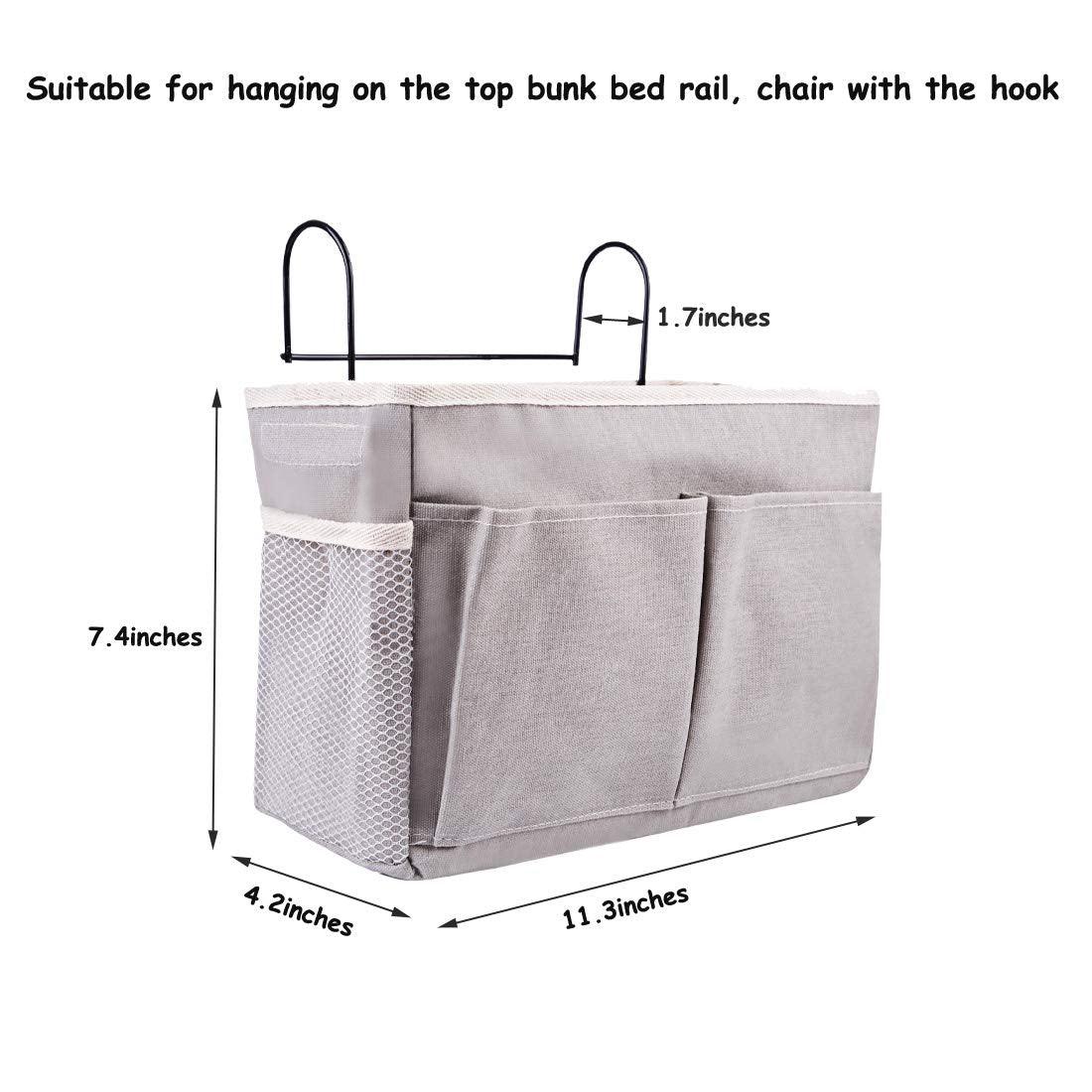 "KonHaovF 2Pack Bedside Organizer Caddy Hanging with Hook, Bed Storage Pocket for Dorm Kids Room