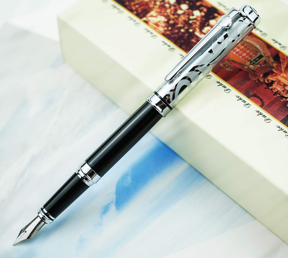 erofa Duke Sapphire Fountain Pen Iridium Medium Nib with Original Gift Box - Electroplated