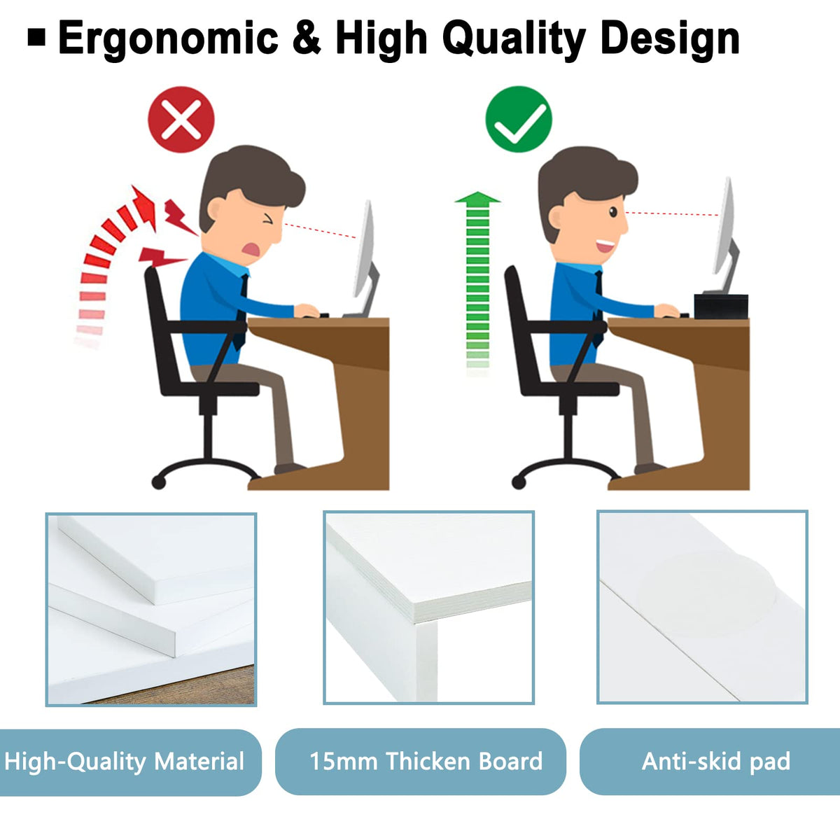TEAMIX 2 Pack White Monitor Stand Riser 20 inch, Wooden Desktop Stand Shelf
