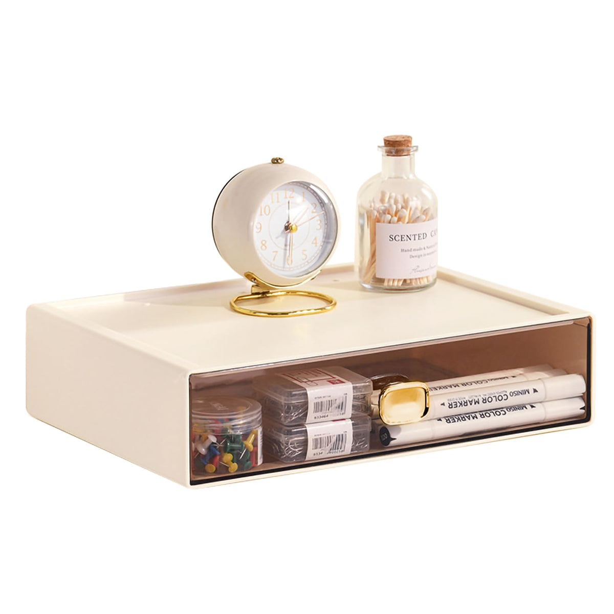 DETEIN Stackable Desk Organizer with Drawer 13'' Wide Large Desktop Storage Drawer Organizer Clear