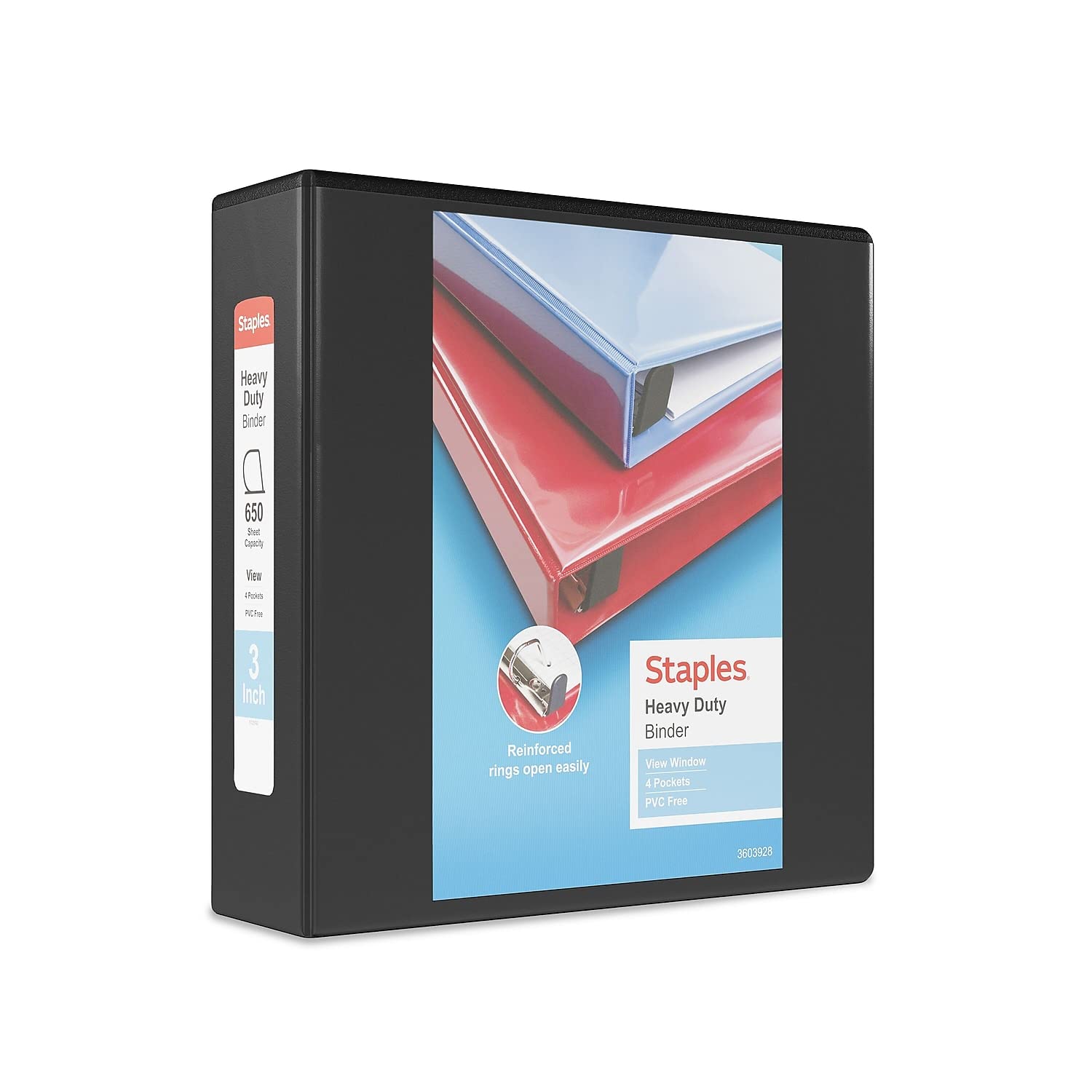 Staples Heavy-Duty 3-Inch D-Ring View Binder, Black, 600 Sheets