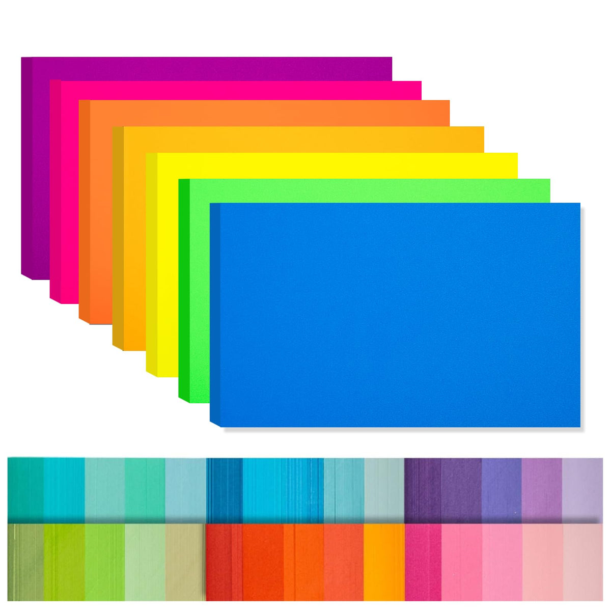 MAGECUBIKU Index Cards 140-Count 5X8 Inch,178GSM Heavyweight Set of 7 Fluorescent Colors Paper