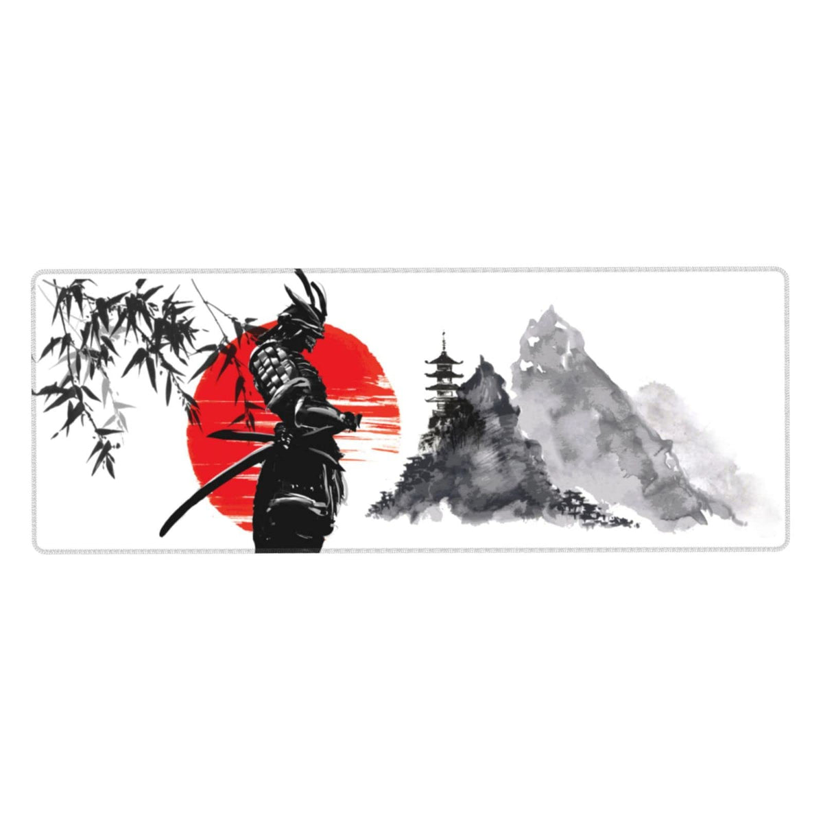 Watercolor Japanese Samurai Bushido Gaming Mouse Pad XL, Non Slip Rubber Base Mousepad, Stitched