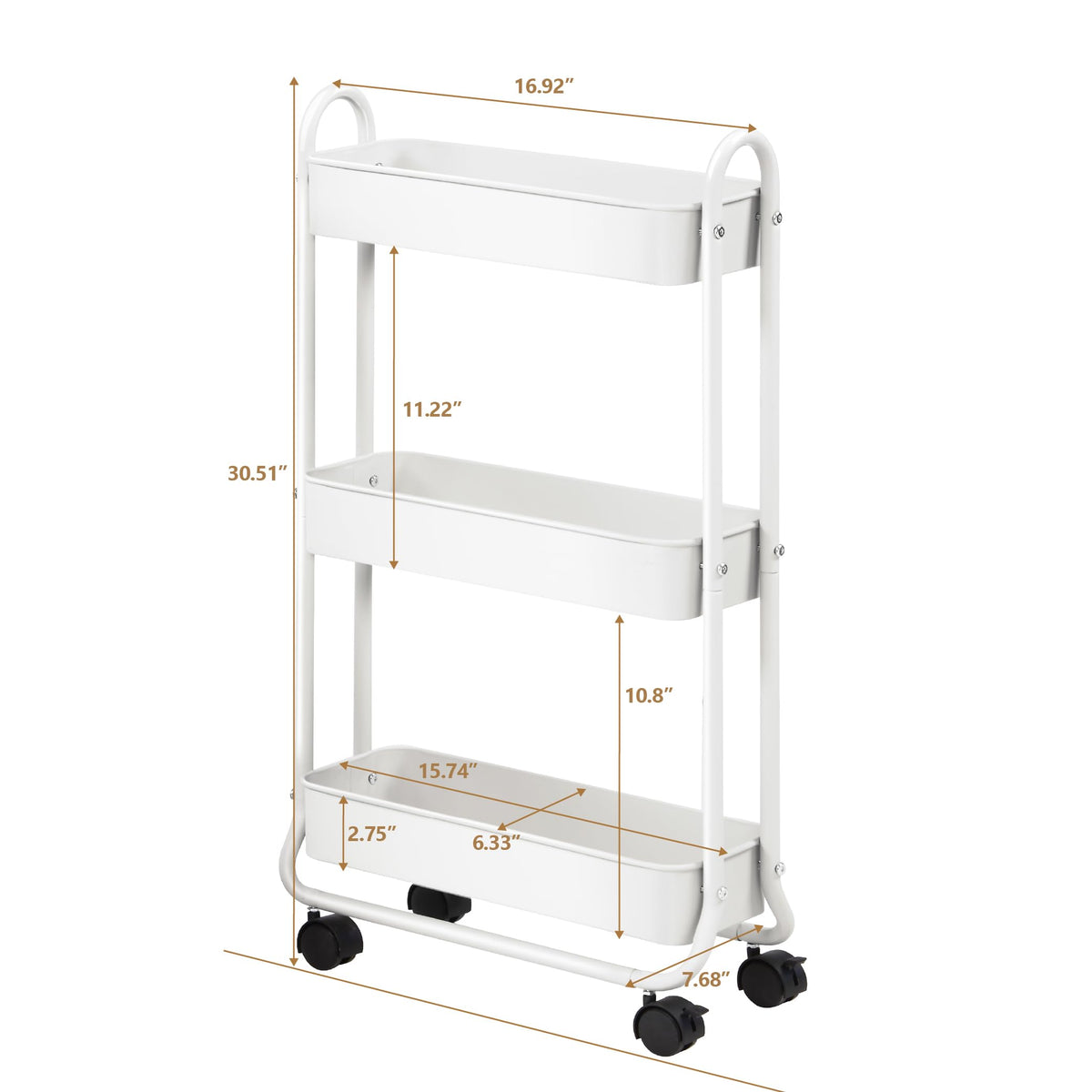 SunnyPoint Slim Rolling Storage Cart, 3 Tier Bathroom Storage Organizer Bathroom, Laundry Utility
