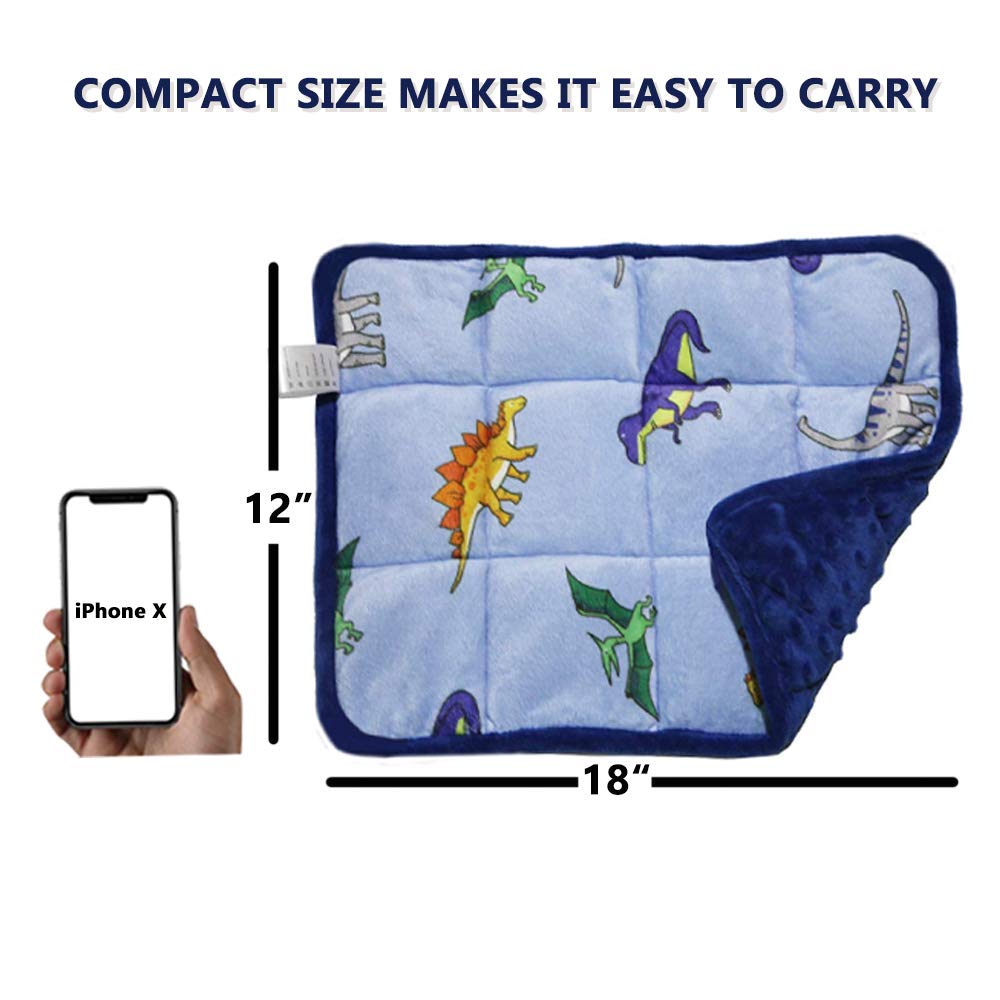 MAXTID Kids Weightd Lap Pad 12"x18" 2lb Mini Lap Pad Blanket for Kids, Blue Dinosaur