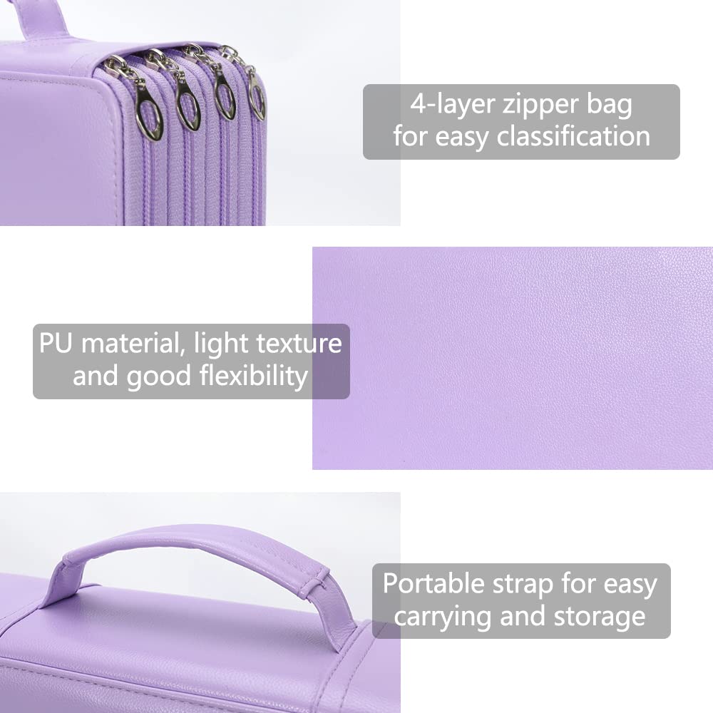 Vomgomfom 300 Slots Marker Case 4-Layer PU Leather, Handle, Purple