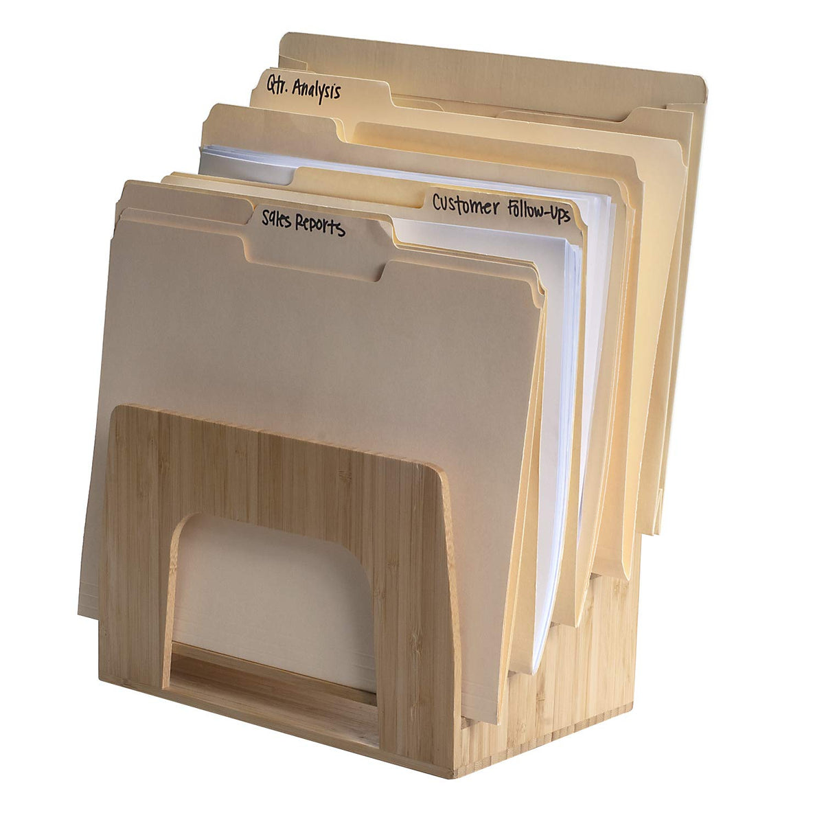 MobileVision Bamboo Desktop Inclined File Folder Organizer and Paper Tray, Upright Sections, Step