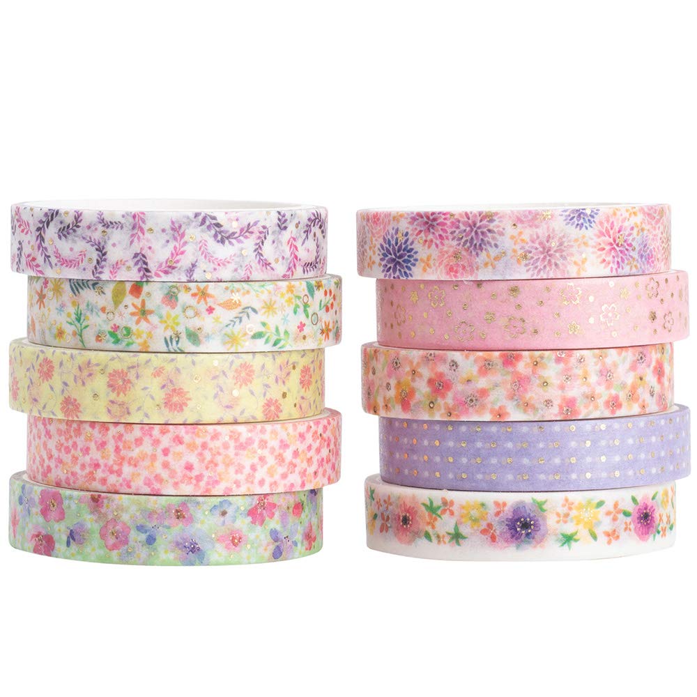 YUBBAEX 10 Rolls Sparkling Washi Tape Set 8mm Skinny Gold Foil Decorative Masking Washi Tapes for