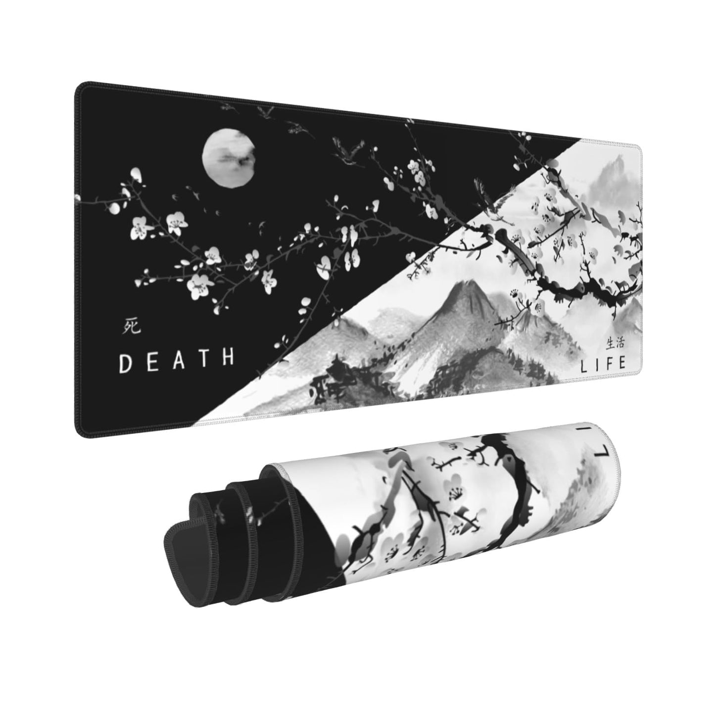 Black White Japanese Cherry Blossom Gaming Mouse Pad 31.5 x 11.8 Inch XL Pink Sakura Cool Design
