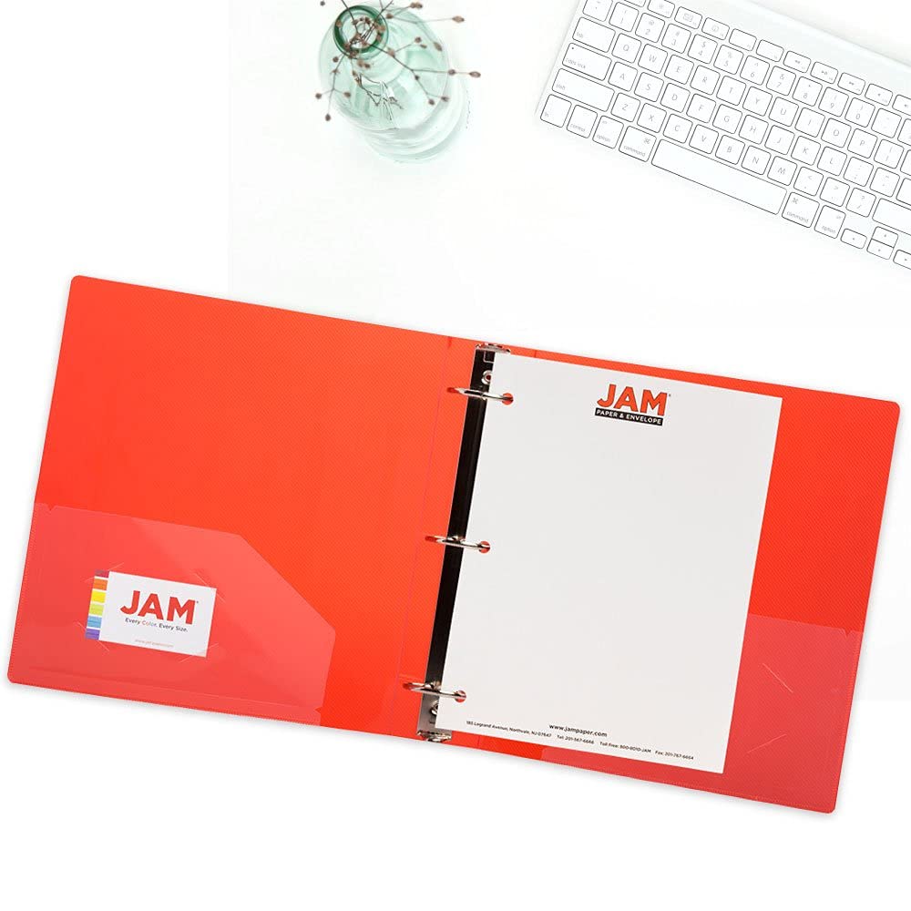 JAM PAPER Plastic 2 inch Binders - Assorted 3 Ring Binders (Red, Blue, Green & Orange) - 4/Pack