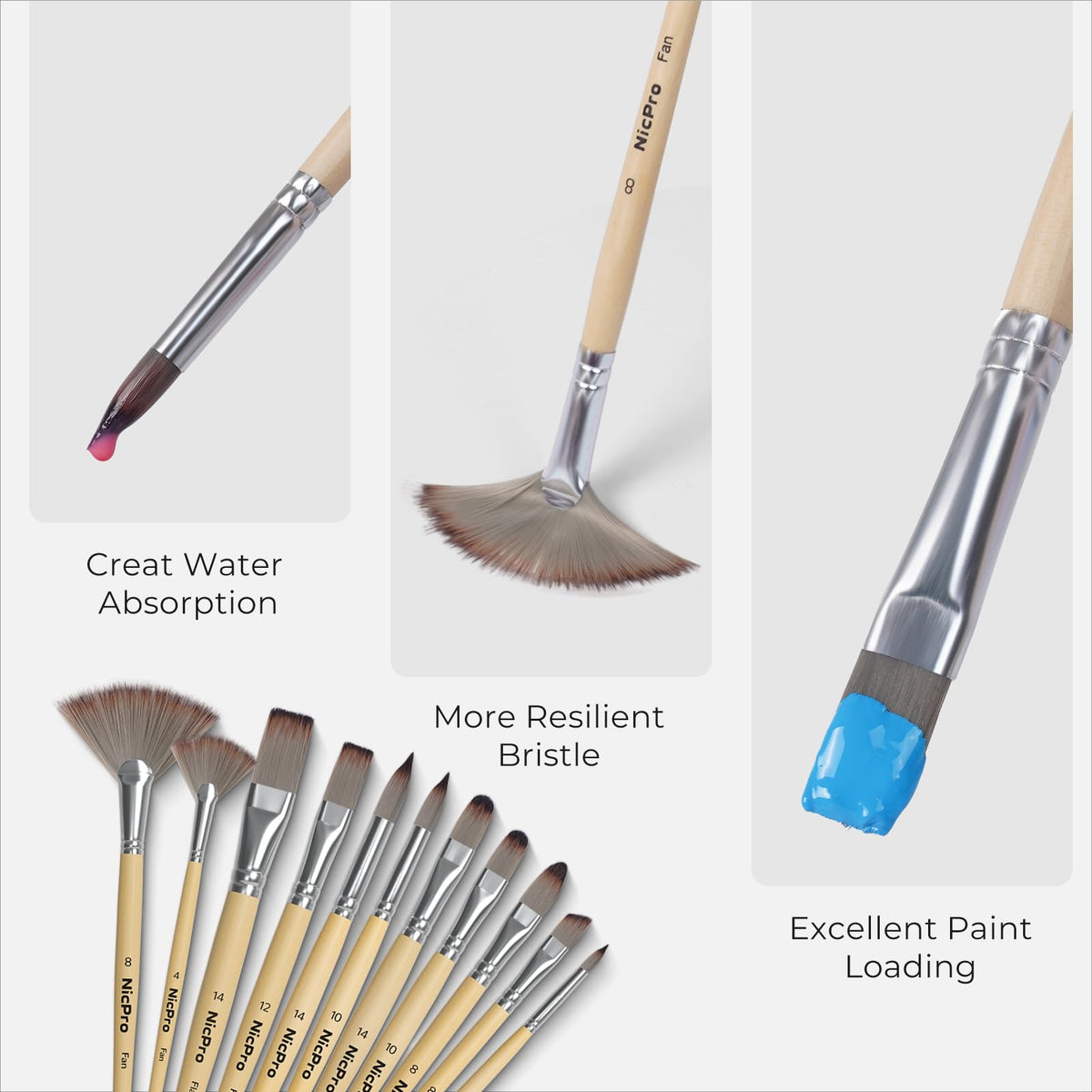 Nicpro 32pcs Paint Brush Set, Acrylic Paint Brushes, Professional Artist Series with Paint Spatula