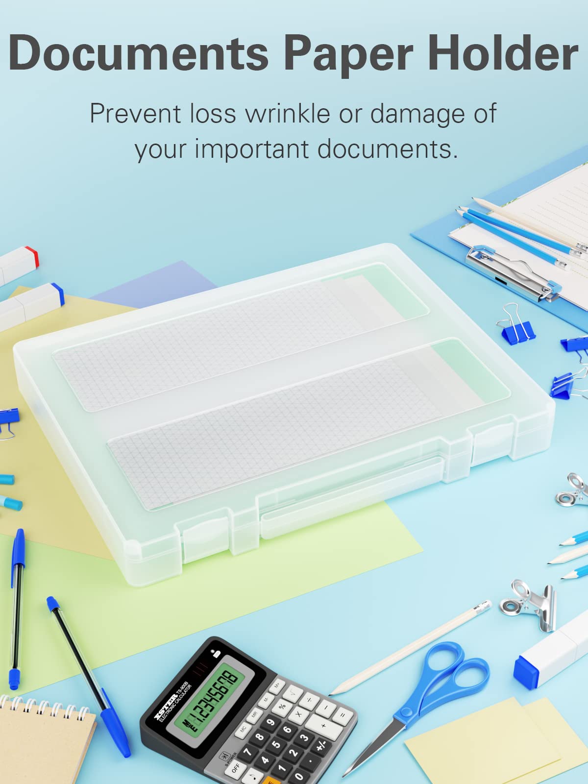 Denkee Large Paper Storage Box, 4 Pack Plastic Scrapbook Paper Storage Organizer with Handle for