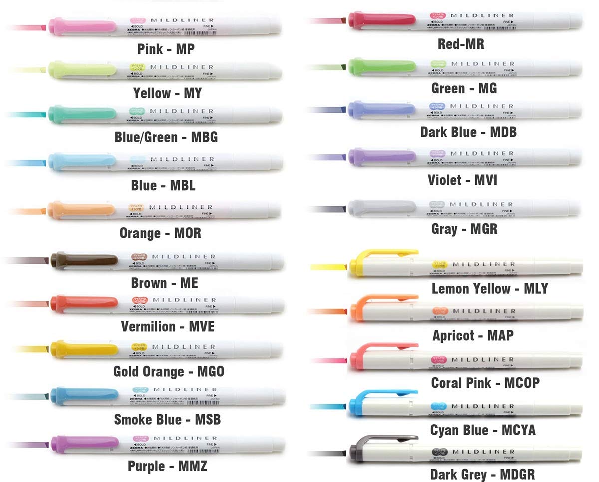 Zebra Mildliner Highlighter Pen Set, 20 Pastel Color Set (Japan Import)