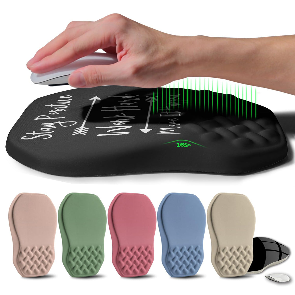 Gleamtide Ergonomic Raised Mouse Pad Wrist Support with Bilateral Slope Memory Foam Mousepad for